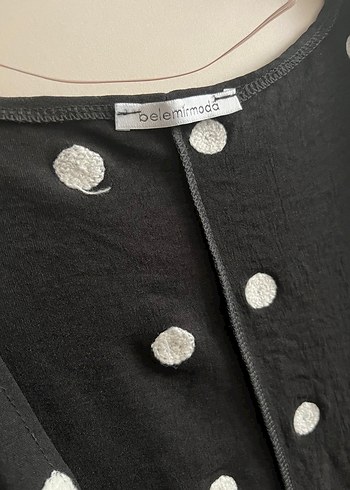 diğer Beden Puantiye Desenli Siyah Uzun Kadın Kimono