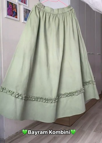 Zara Düğmeli Midi Yeşil Keten takım