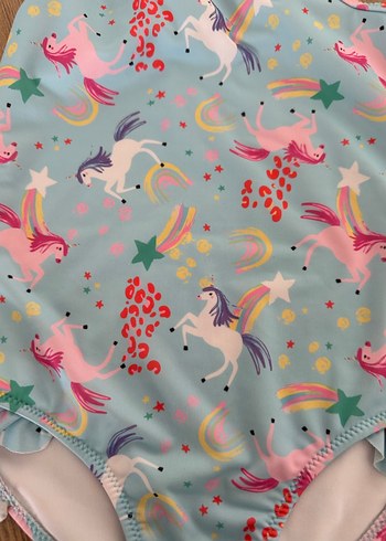 6 Yaş Beden Turkuaz Unicorn Desenli Kız Mayo