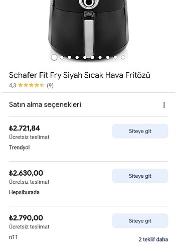 Schafer Fit Fry Siyah Sıcak Hava Fritözü 