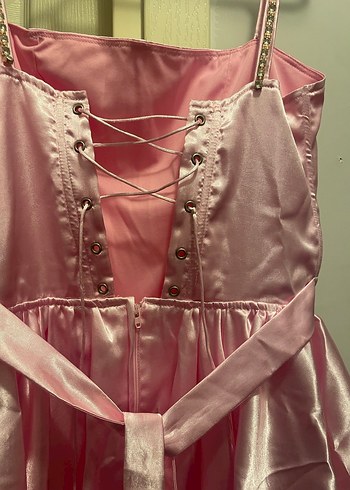 Özel dikim pembe saten elbise  - Görsel 3