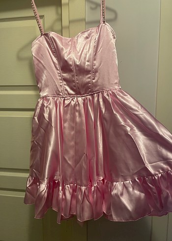 Özel dikim pembe saten elbise  - Görsel 2