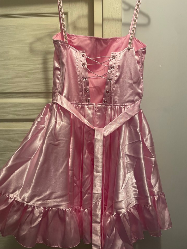 Özel dikim pembe saten elbise  - Görsel 4