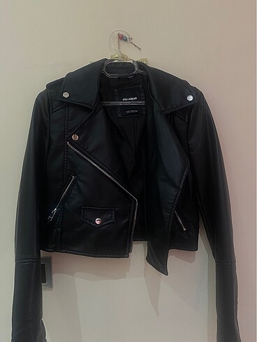 Pull and Bear Pull bear biker deri ceket siyah