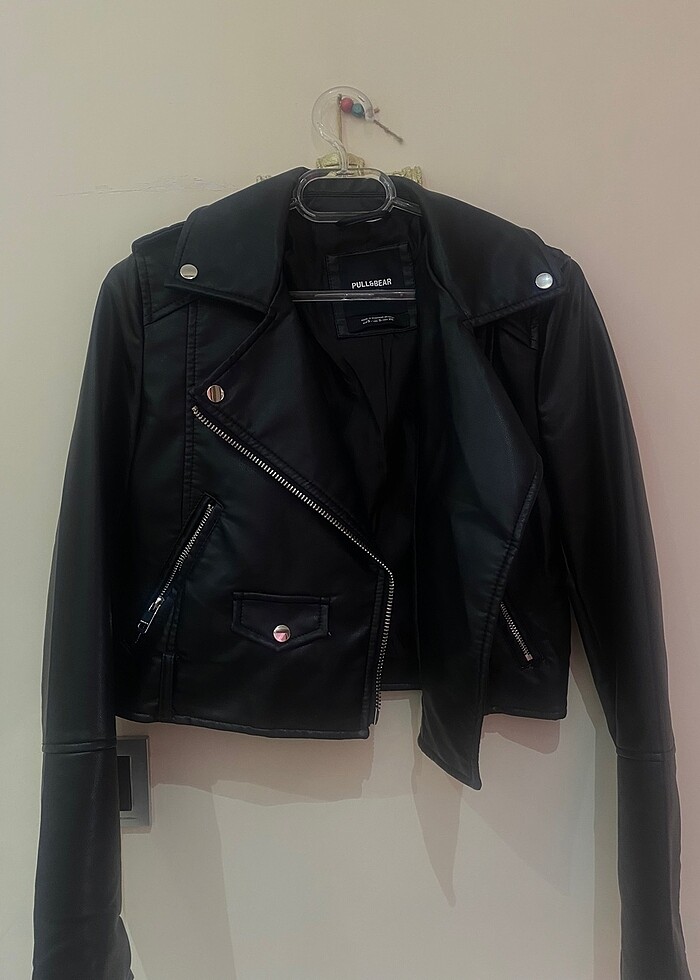 Pull bear biker deri ceket siyah - Görsel 2