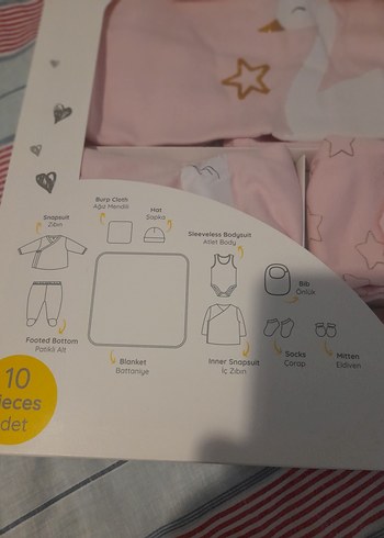 Yenidoğan Beden pembe Renk Pembe Nakışlı Bebek Kız Takımı 10parca