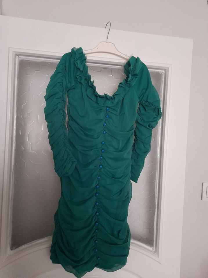 yeşil mini elbise - Görsel 3