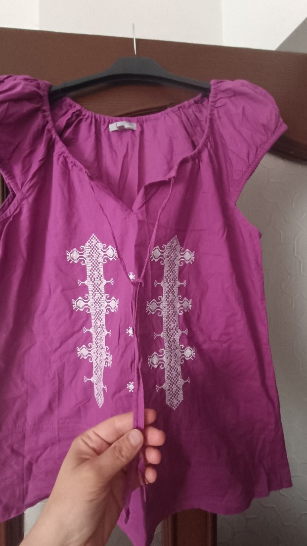 Mor Nakışlı Bohem Kız Bluzu - Görsel 2