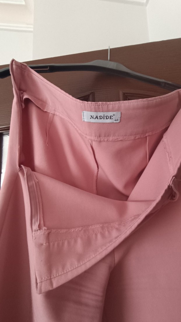 Pembe Kadın Kumaş Pantolon Drapeli Kesim - Görsel 3