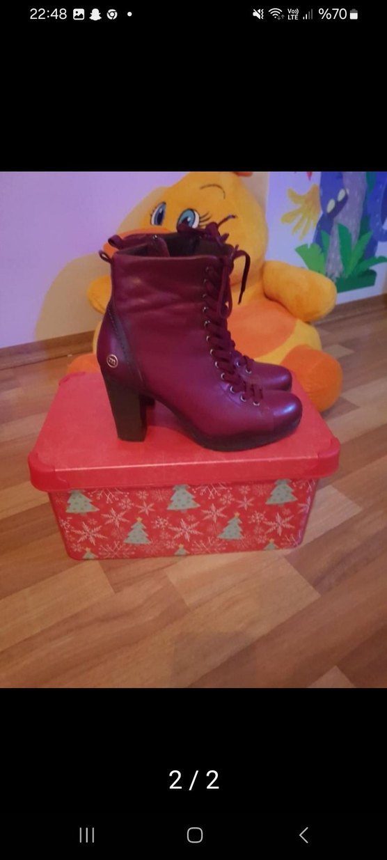 bordo Yüksek Topuklu Bağcıklı Kadın Bot - Görsel 2