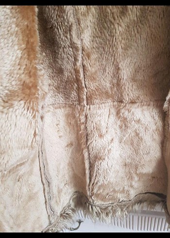 Bej Süet Kadın Kaban - Kürk Detaylı, Midi Boy - Görsel 2