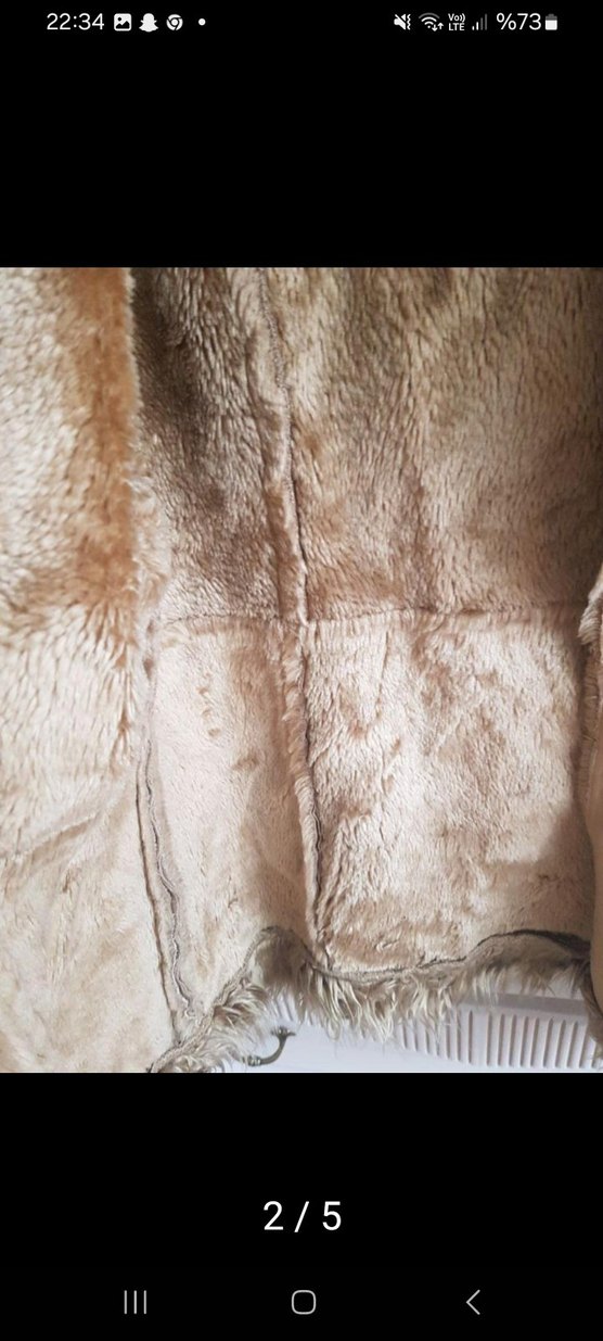 Bej Süet Kadın Kaban - Kürk Detaylı, Midi Boy - Görsel 2