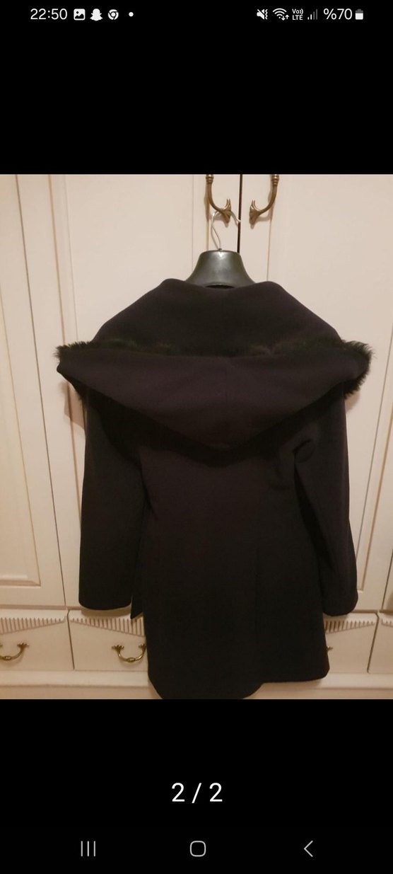 Lacivert Kemerli Kadın Kaban - Görsel 2