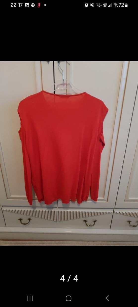 Kırmızı V Yaka Fermuarlı Kadın Bluz - Görsel 4