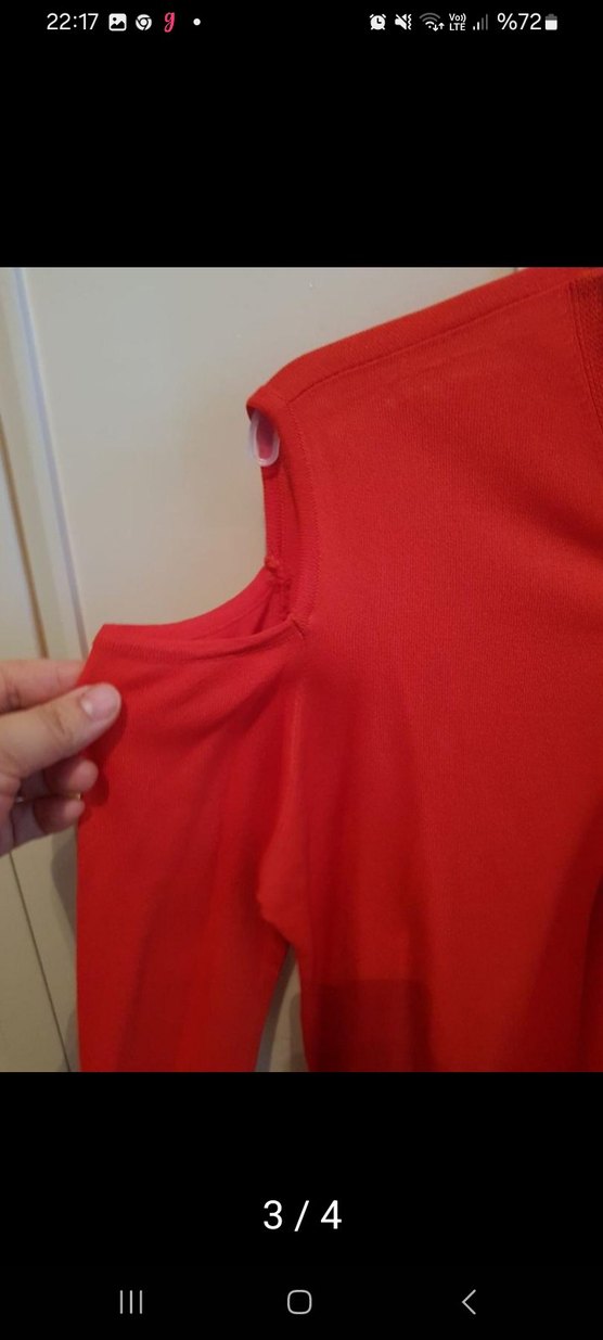 Kırmızı V Yaka Fermuarlı Kadın Bluz - Görsel 3