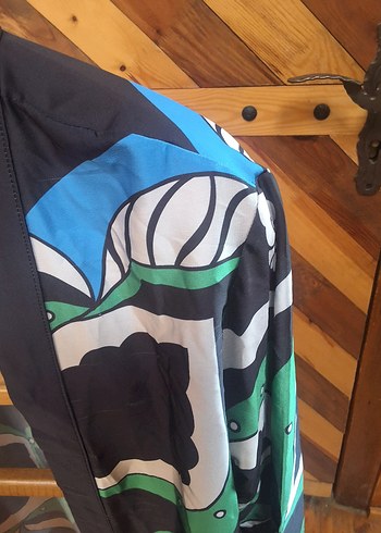 Diğer Mavi Baskılı Uzun Kollu Fitted Kimono