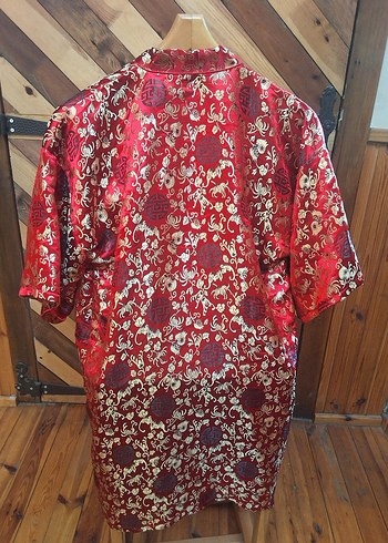 l Beden Renkli Düğmeli Kısa Kollu Bohem Çin Desenli Kimono
