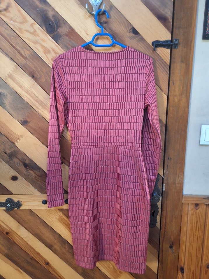 Bordo Yılan Desenli Uzun Kollu Kadın Elbise - Görsel 2