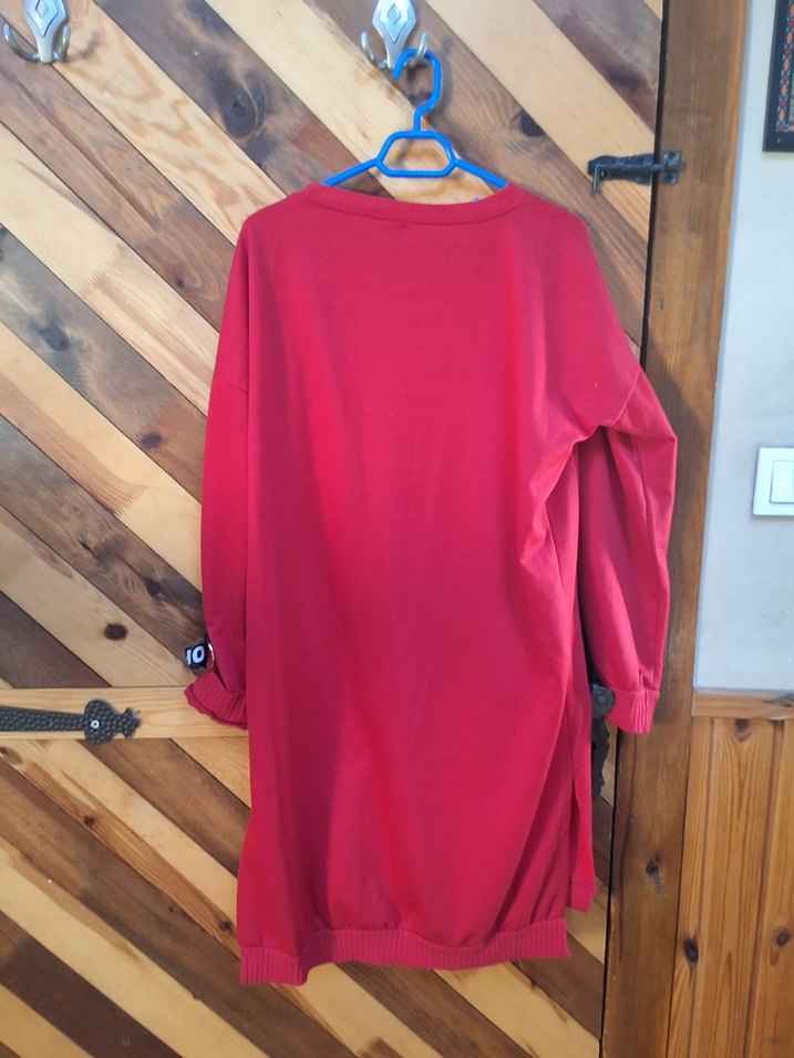 Kırmızı Uzun Kollu Kadın Sweatshirt Elbise - Görsel 3