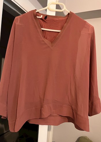 Kadın V Yakalı Salaş Midi Bluz - Görsel 2