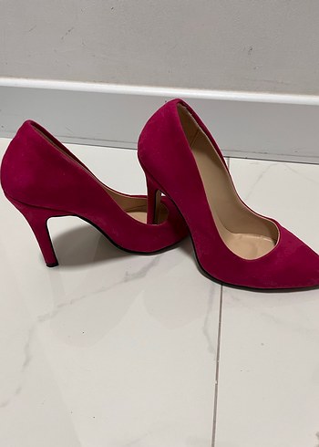 Pembe Süet Stiletto Topuklu Kadın Ayakkabı - Görsel 3