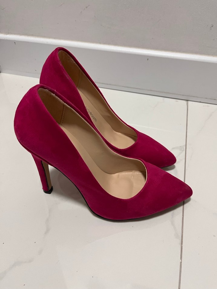 Pembe Süet Stiletto Topuklu Kadın Ayakkabı - Görsel 5