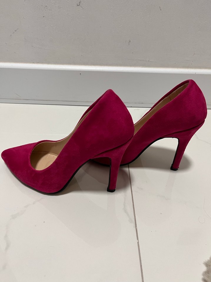 Pembe Süet Stiletto Topuklu Kadın Ayakkabı - Görsel 4