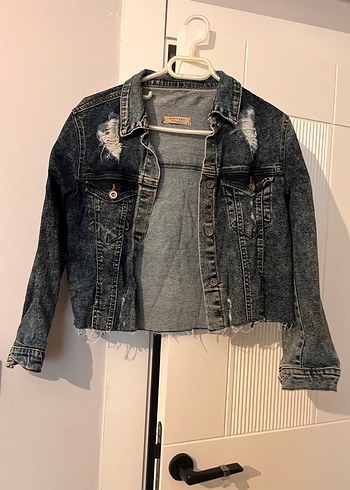 Kadın Gri Baskılı Denim Ceket - Görsel 2