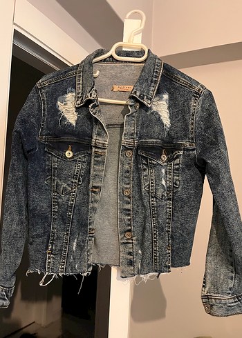 Kadın Gri Baskılı Denim Ceket - Görsel 3