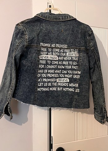 Kadın Gri Baskılı Denim Ceket - Görsel 5