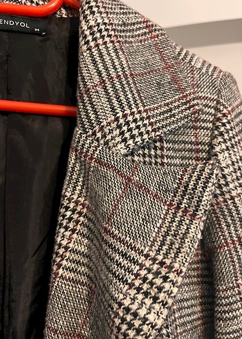 Düğmeli, Ekose Desenli Kadın Blazer Ceket - Görsel 3