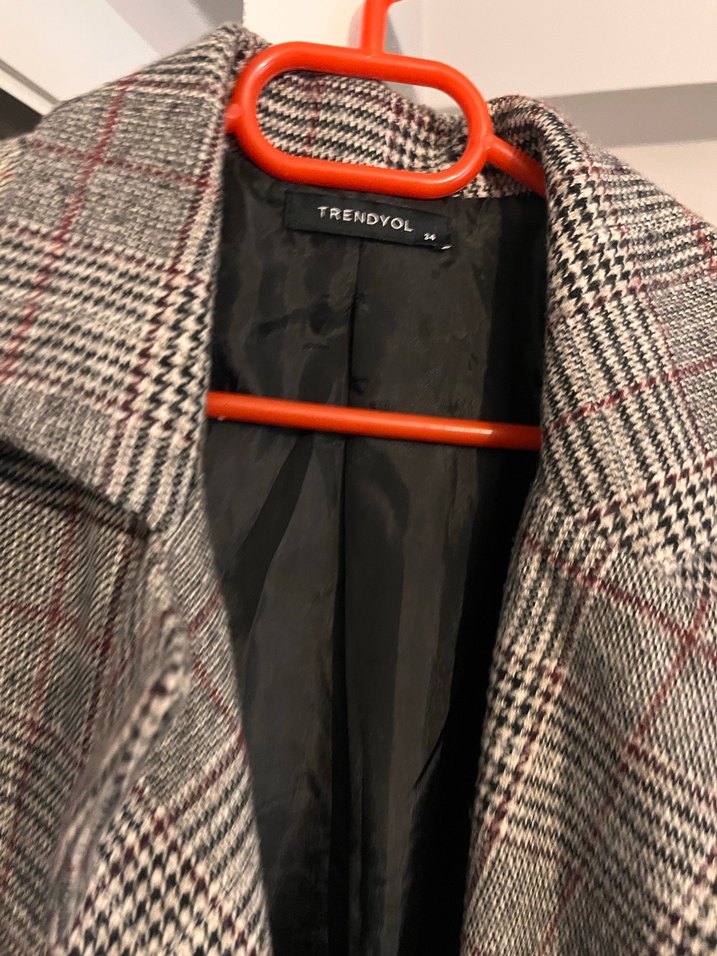 Düğmeli, Ekose Desenli Kadın Blazer Ceket - Görsel 4