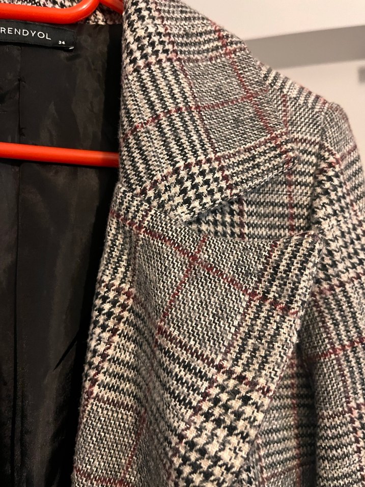 Düğmeli, Ekose Desenli Kadın Blazer Ceket - Görsel 3