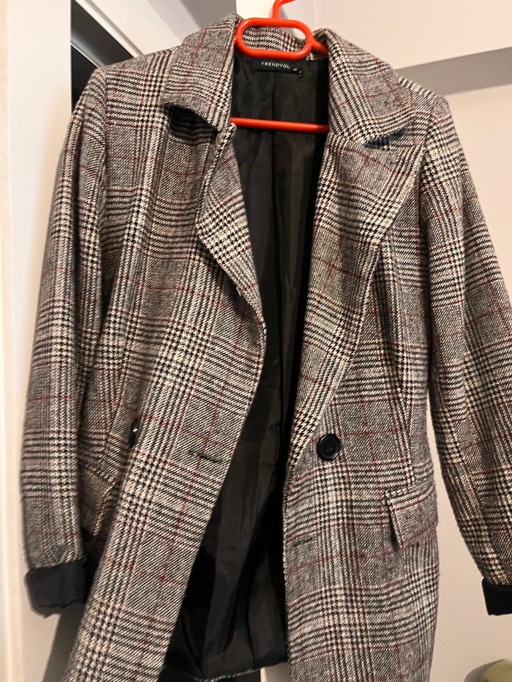 Düğmeli, Ekose Desenli Kadın Blazer Ceket - Görsel 2