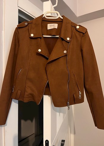 Deri Görünümlü Kahverengi Kadın Biker Ceket - Görsel 2