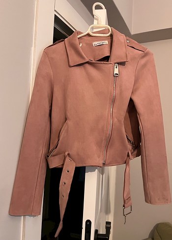 Pembe Süet Kısa Kadın Deri Ceket - Görsel 2
