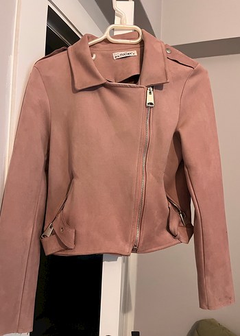 Pembe Süet Kısa Kadın Deri Ceket - Görsel 6