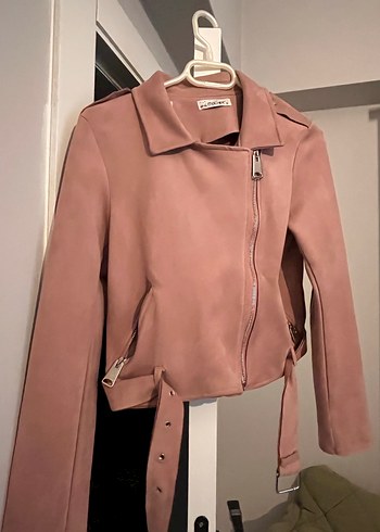 Pembe Süet Kısa Kadın Deri Ceket - Görsel 4