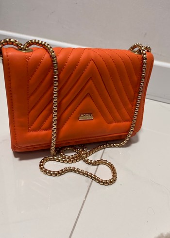 Zincir Detaylı Turuncu Deri Kadın Çanta - Görsel 3
