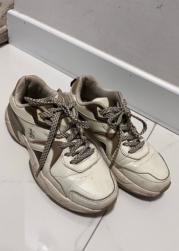 Beyaz Yılan Desenli Bağcıklı Spor Ayakkabı - Görsel 5