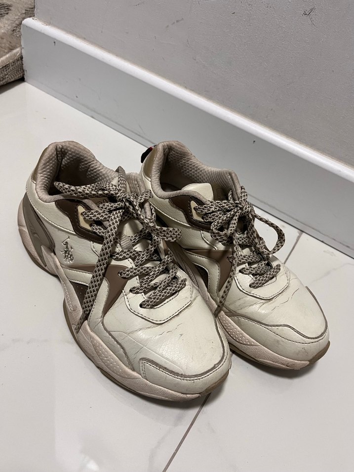 Beyaz Yılan Desenli Bağcıklı Spor Ayakkabı - Görsel 5