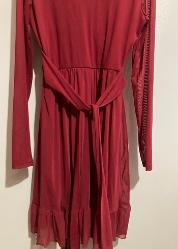 Kırmızı Bohem Uzun Kollu Kadın Elbise - Görsel 7