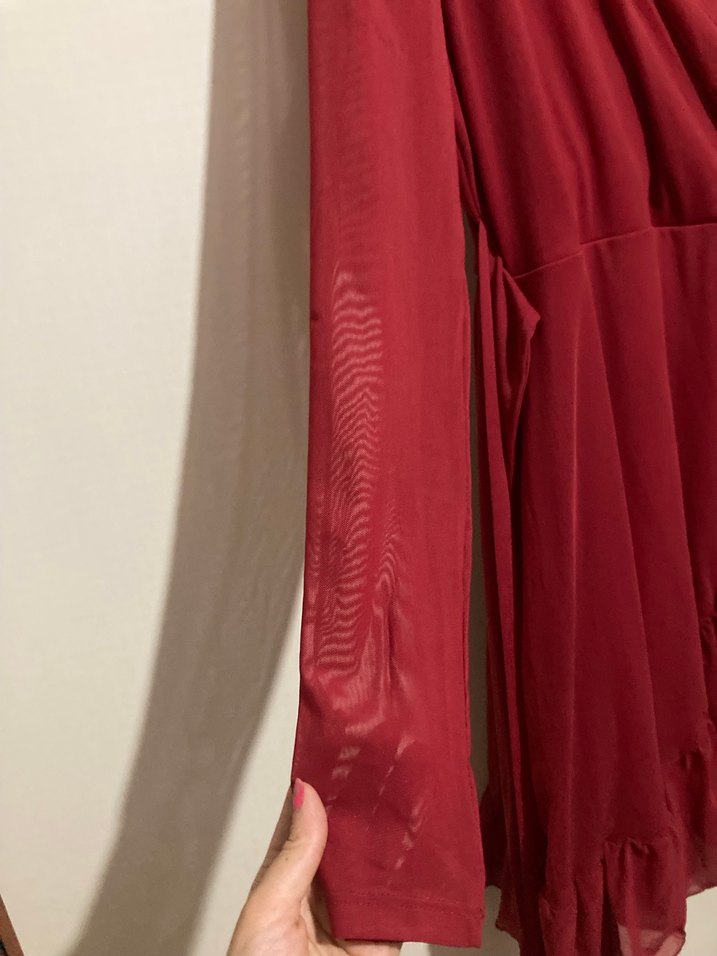 Kırmızı Bohem Uzun Kollu Kadın Elbise - Görsel 4