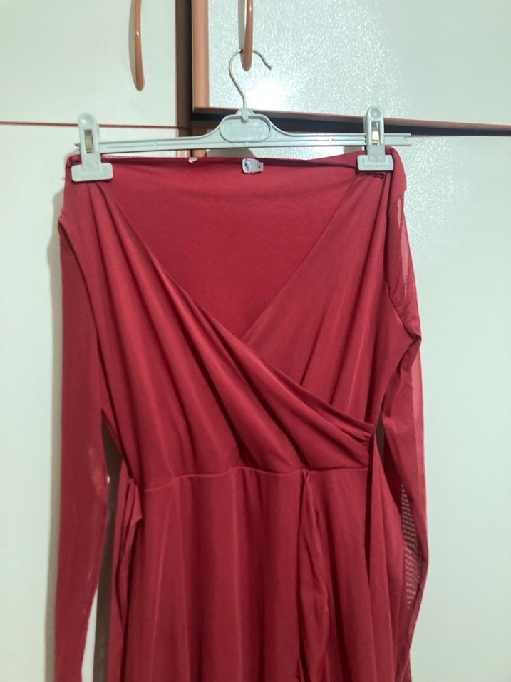 Kırmızı Bohem Uzun Kollu Kadın Elbise - Görsel 2