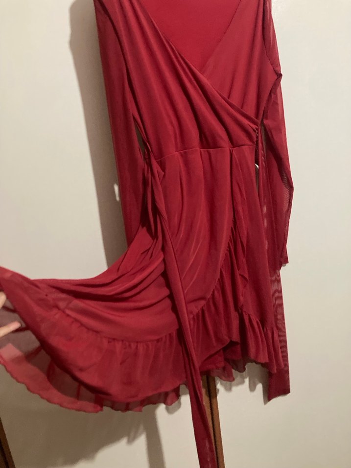 Kırmızı Bohem Uzun Kollu Kadın Elbise - Görsel 3