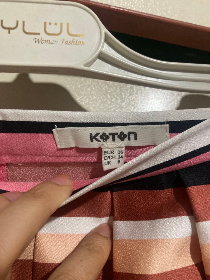 Çizgili Piliseli Midi  Etek - Görsel 2