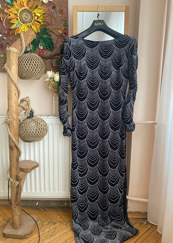 Bol taşlı  Siyah Uzun abiye elbise - Görsel 4