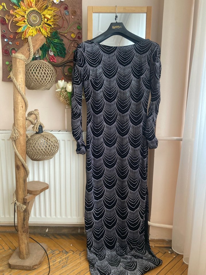 Bol taşlı  Siyah Uzun abiye elbise - Görsel 4