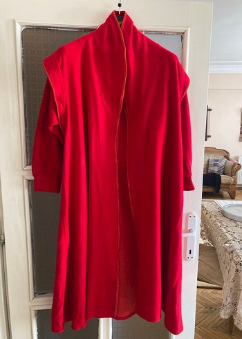 Uzun Kırmızı Salaş Kadın kaban - Görsel 4