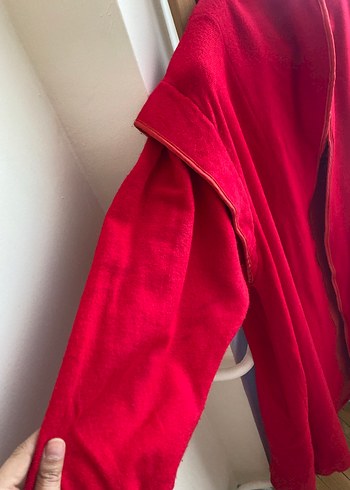 Uzun Kırmızı Salaş Kadın kaban - Görsel 3